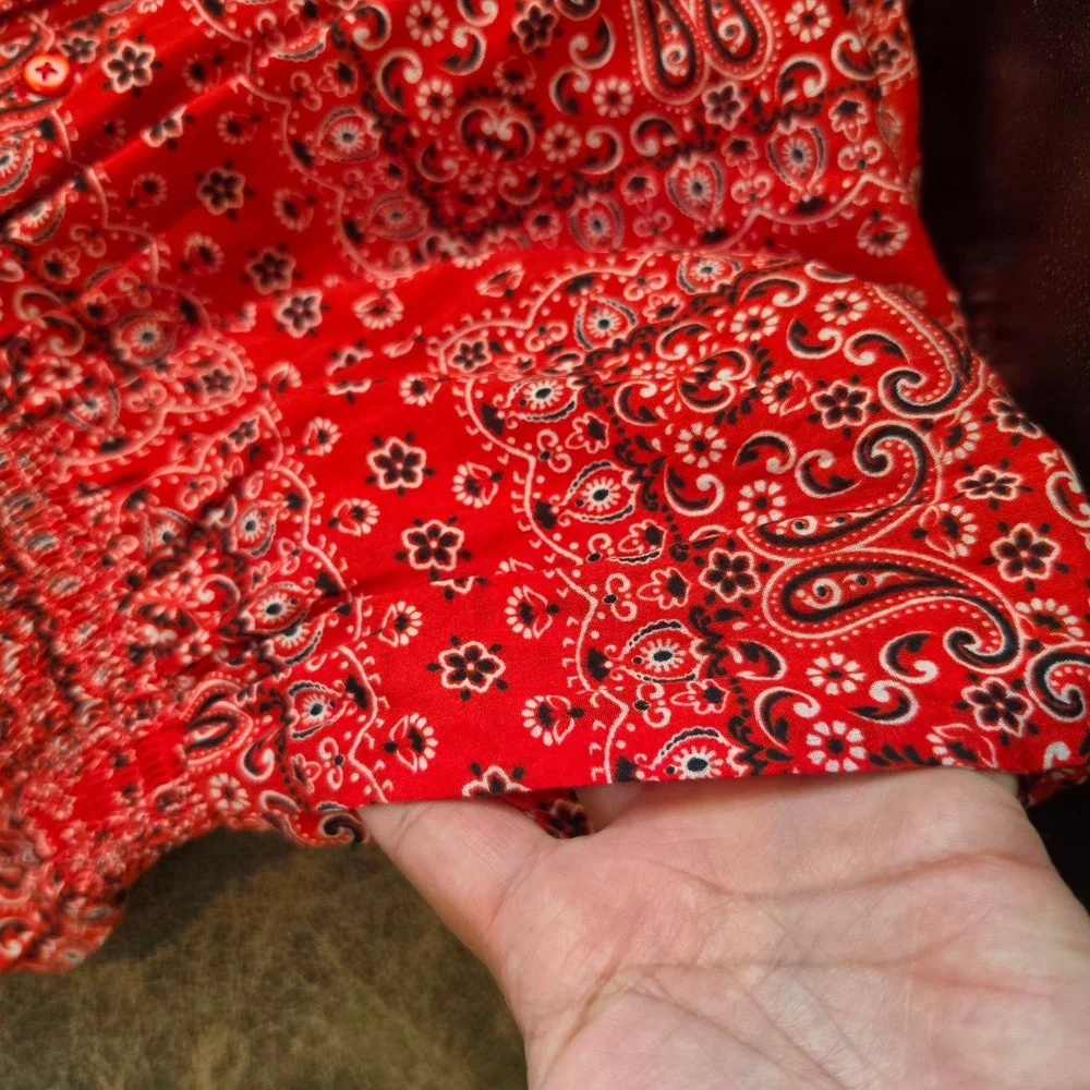 DuParadis Anthropologie Red Bandana Paisley Cotton Romper Smocked Waist Large
